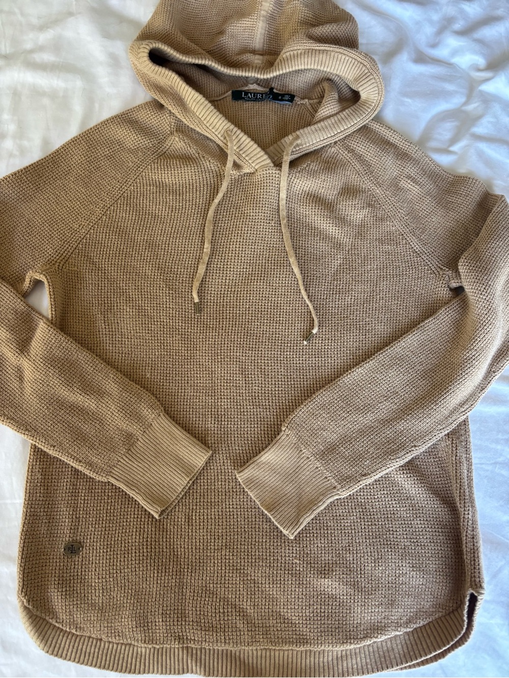 Lauren Ralph Lauren women’s Beige Knit Hoodie Sweater - Picture 2 of 4
